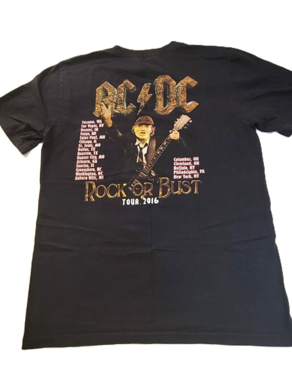 AC/DC Rock Or Bust World Tour 2016 Shirt Mens M Black Concert Band Tee 2 Sided